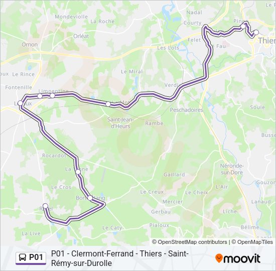 Plan de la ligne P01 de bus