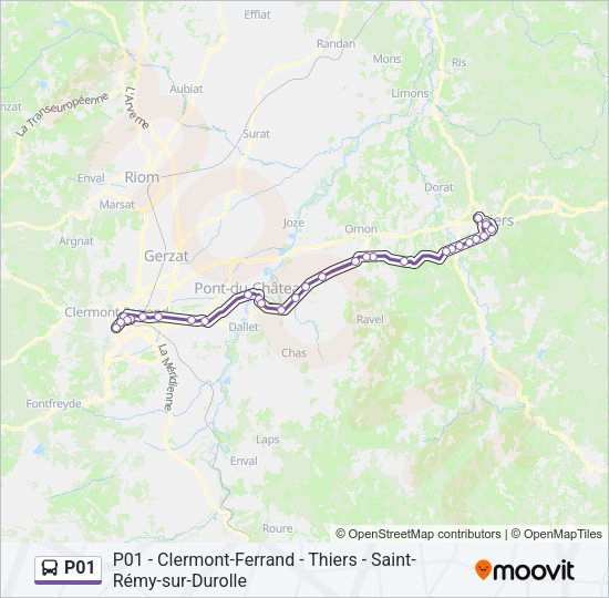 Plan de la ligne P01 de bus