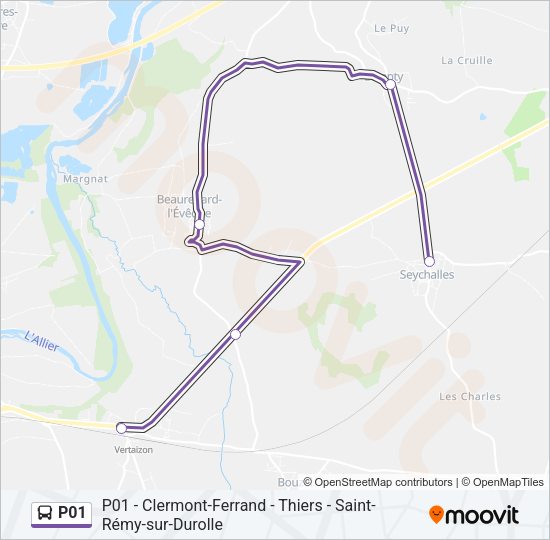 Plan de la ligne P01 de bus