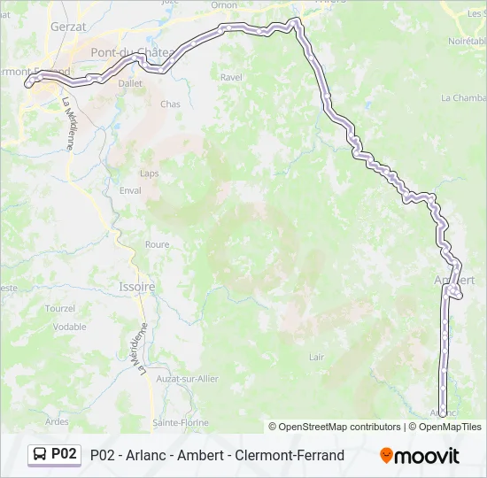 Plan de la ligne P02 de bus