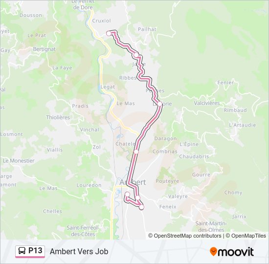 Plan de la ligne P13 de bus