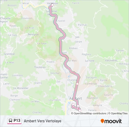 Plan de la ligne P13 de bus