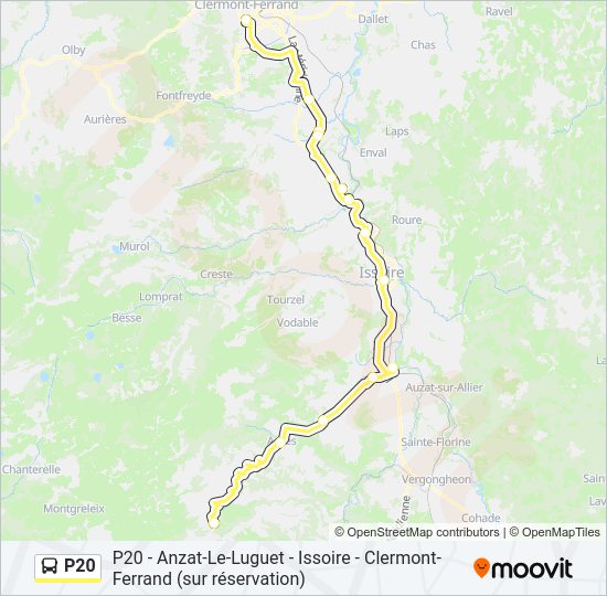 Plan de la ligne P20 de bus