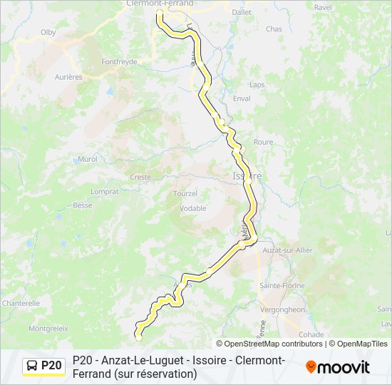Plan de la ligne P20 de bus