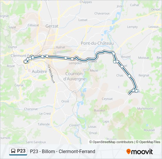 Plan de la ligne P23 de bus