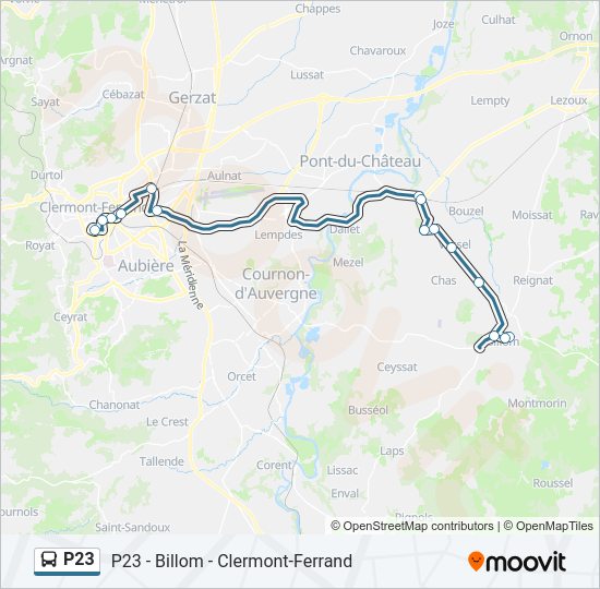 Plan de la ligne P23 de bus