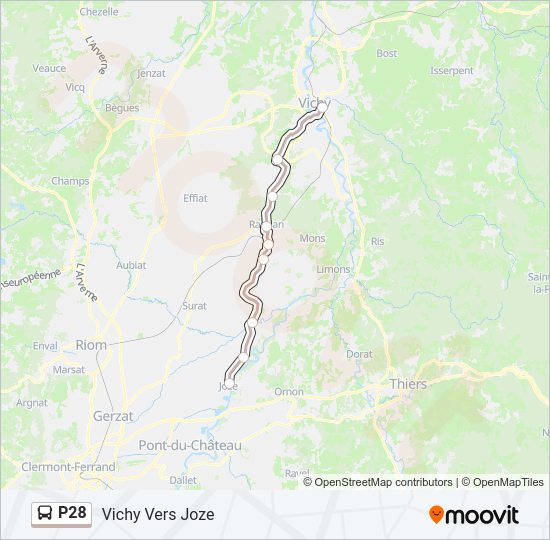 Plan de la ligne P28 de bus