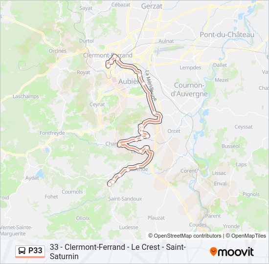 Plan de la ligne P33 de bus