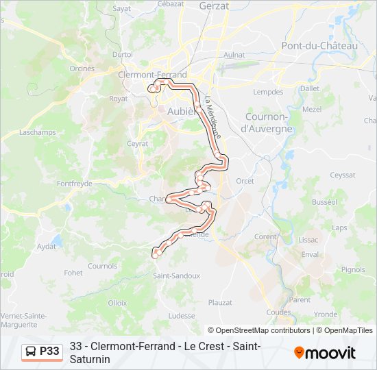 Plan de la ligne P33 de bus