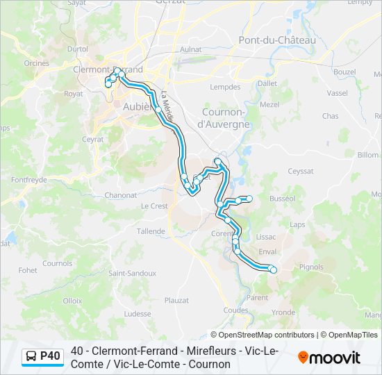 Plan de la ligne P40 de bus