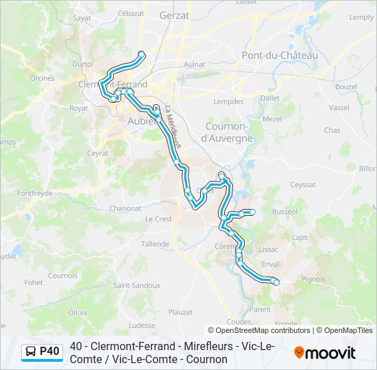 Plan de la ligne P40 de bus