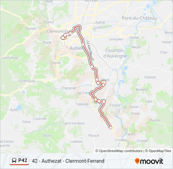Plan de la ligne P42 de bus