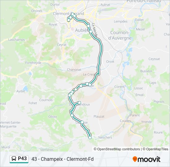 Plan de la ligne P43 de bus