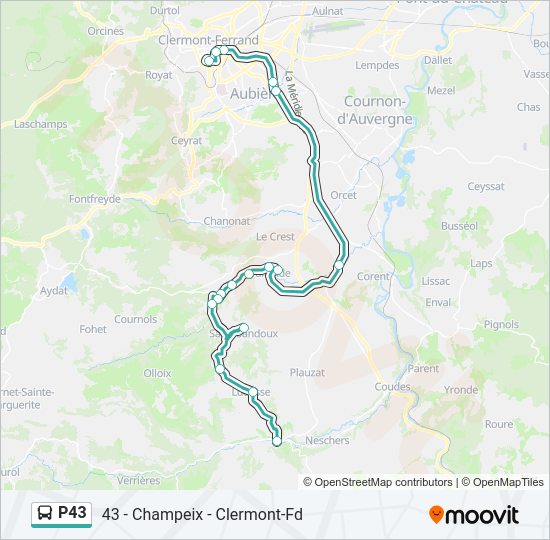 Plan de la ligne P43 de bus