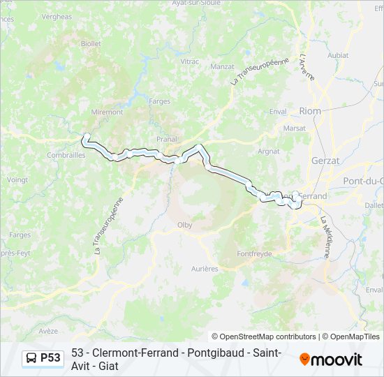 Plan de la ligne P53 de bus