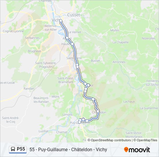 Plan de la ligne P55 de bus