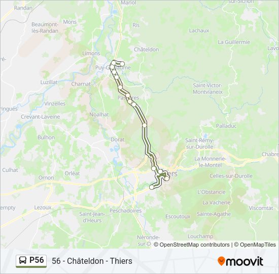 Plan de la ligne P56 de bus