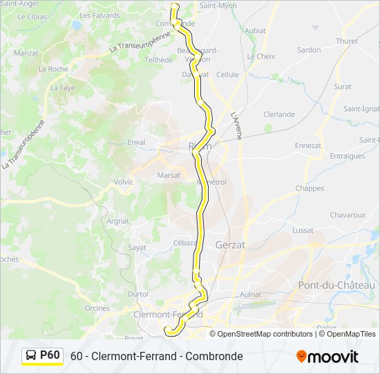 Plan de la ligne P60 de bus