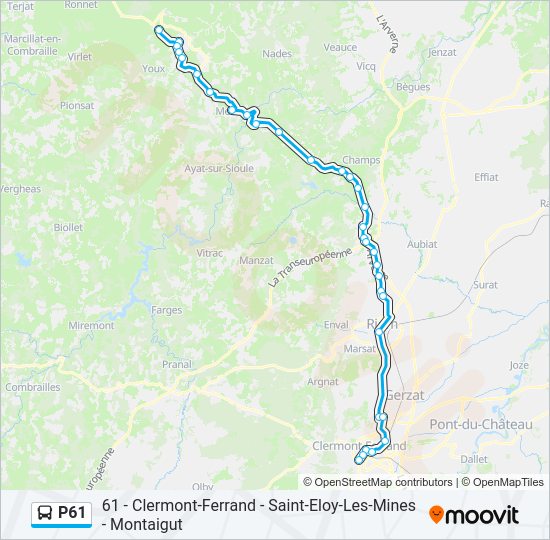 Plan de la ligne P61 de bus