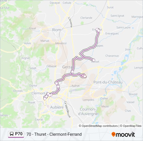 Plan de la ligne P70 de bus