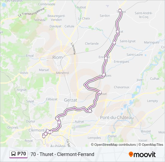 Plan de la ligne P70 de bus