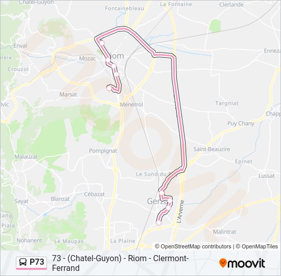 Plan de la ligne P73 de bus