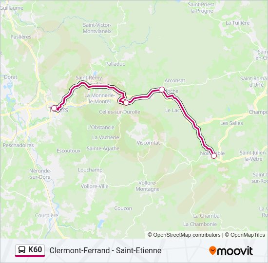 Plan de la ligne K60 de bus