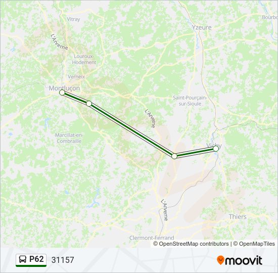 Plan de la ligne P62 de bus