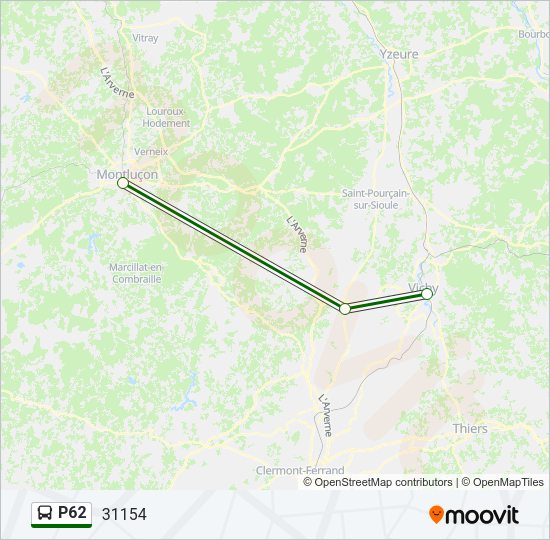 Plan de la ligne P62 de bus
