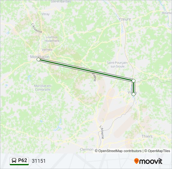 Plan de la ligne P62 de bus