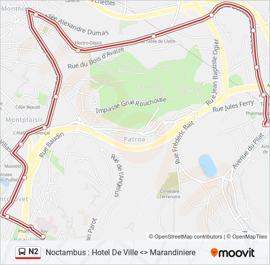 Mapa de N2 de autobús