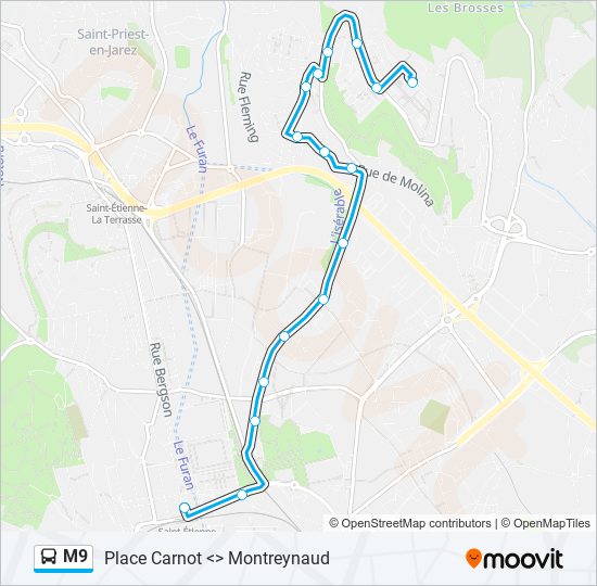 Plan de la ligne M9 de bus