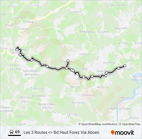 Plan de la ligne 69 de bus