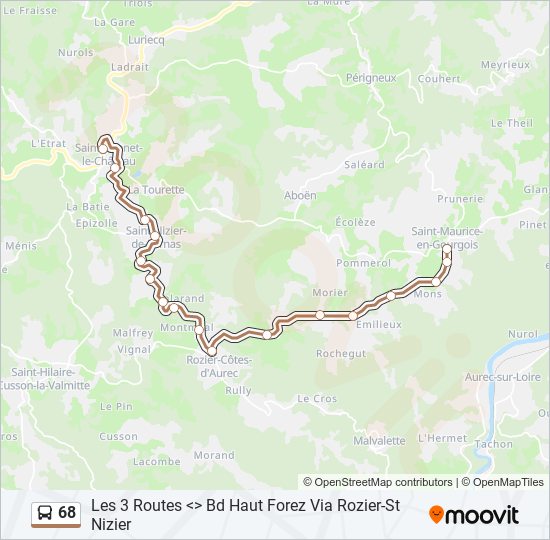 Plan de la ligne 68 de bus