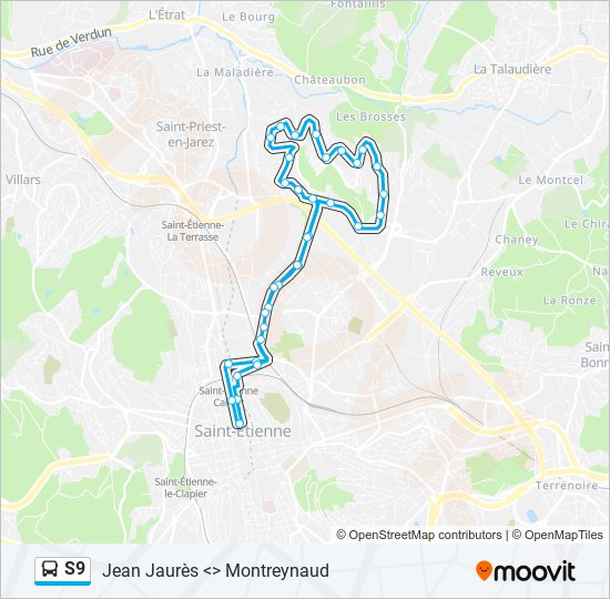 Plan de la ligne S9 de bus