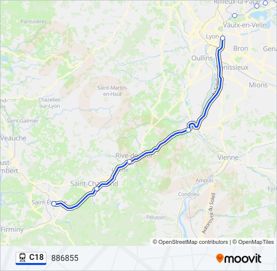 Plan de la ligne C18 de train
