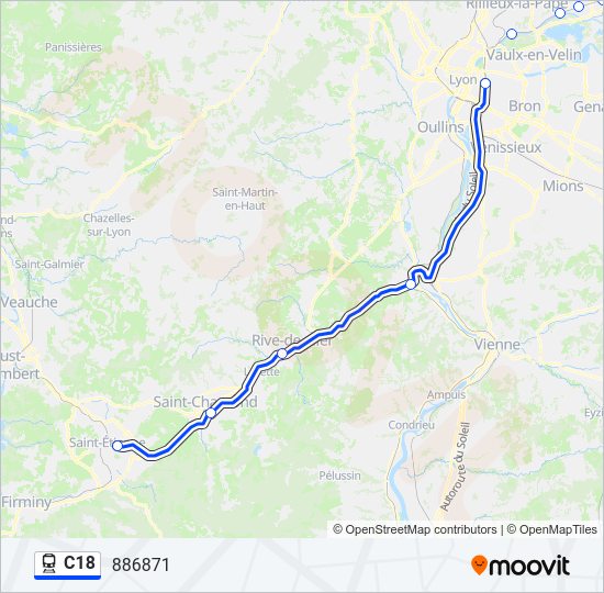 Plan de la ligne C18 de train