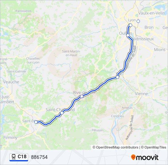 Plan de la ligne C18 de train