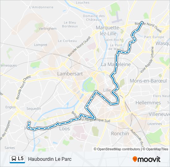 l5 itineraire horaires arrets plan haubourdin le parc