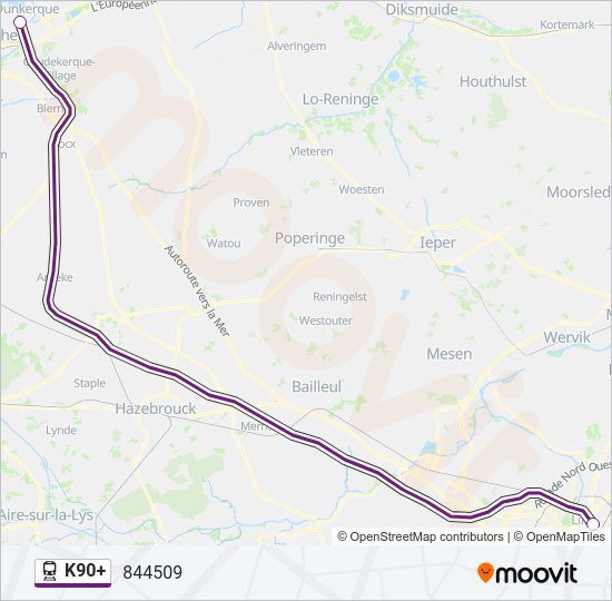 Plan de la ligne K90+ de train