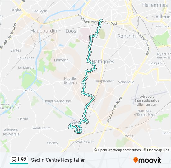 Mapa de L92 de autobús