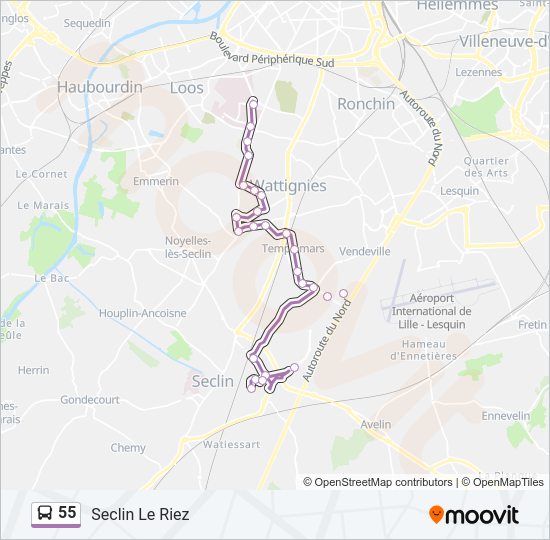 Plan de la ligne 55 de bus