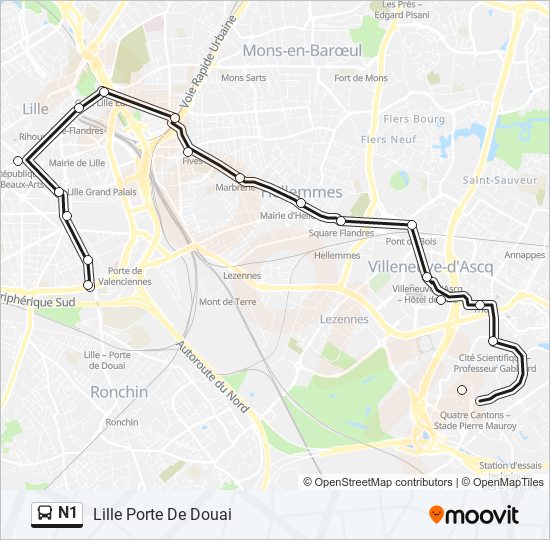 Mapa de N1 de autobús