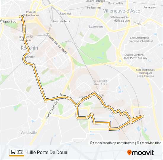 Plan de la ligne Z2 de bus