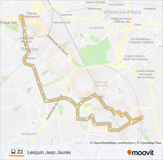 Plan de la ligne Z2 de bus