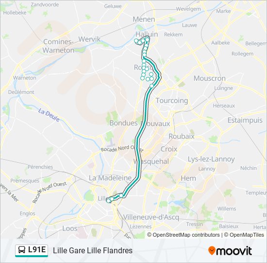 Plan de la ligne L91E de bus