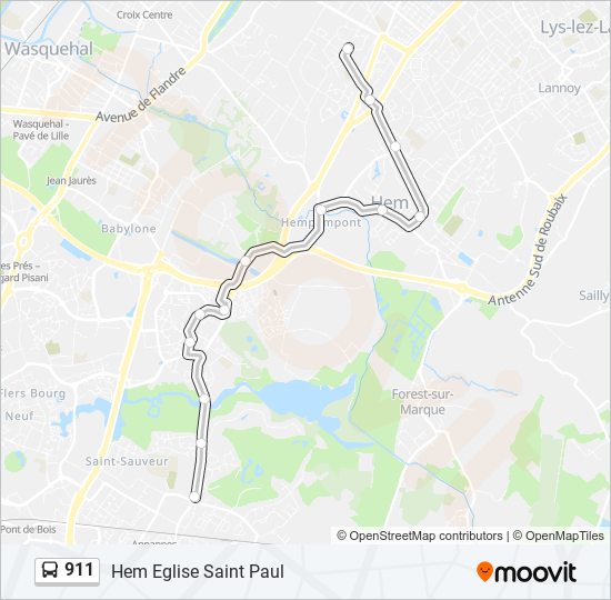 Plan de la ligne 911 de bus