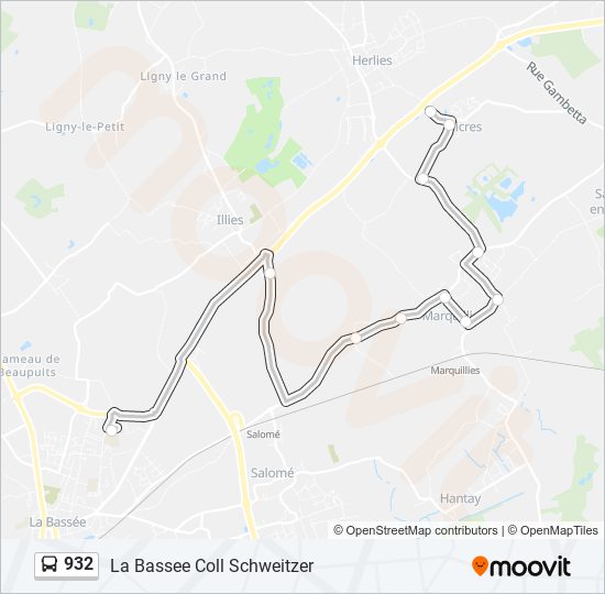 Plan de la ligne 932 de bus