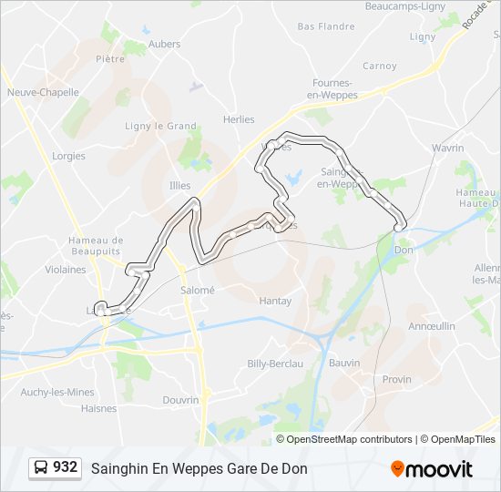 Plan de la ligne 932 de bus