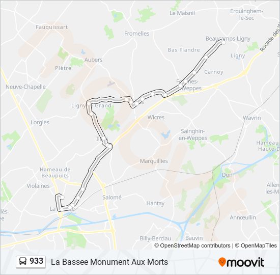 933 bus Line Map